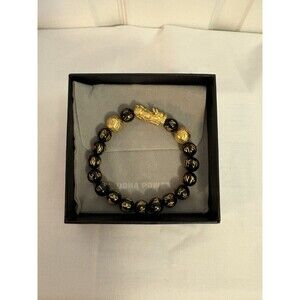 Buddha Power - Feng Shui Black with Gold Obsidian Wealth Bracelet New In Box
